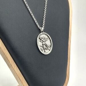 925 Silver Necklace W/ Saint Michael Archangel Pendant Valentines Birthday Gift